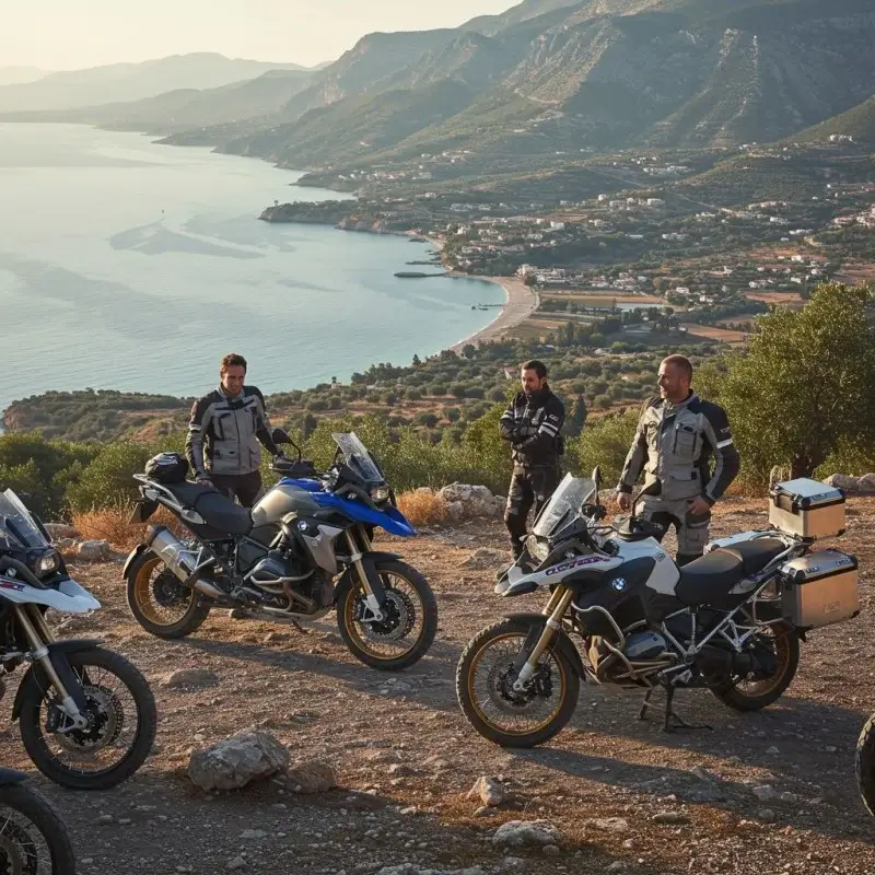 motorcycle group of riders taking break on a tour