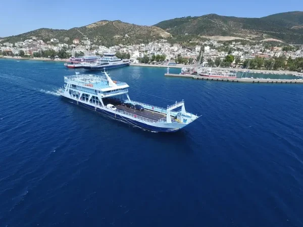 Ferry ride during a motorcycle tour of Evia and the Pelion Peninsula