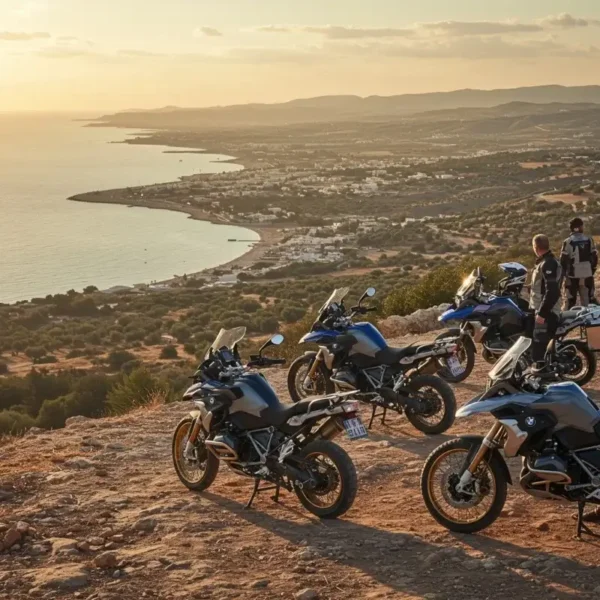 Motorcycles on Paphos view background